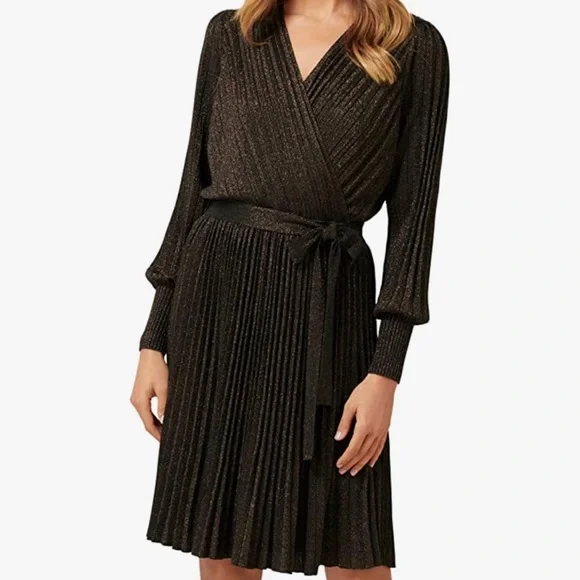Ever New Dresses | Evernew Knitted Chocolate Gold Metallic Pleated Dress | Color: Gold | Size: 12 | Hstepanyan's Closet